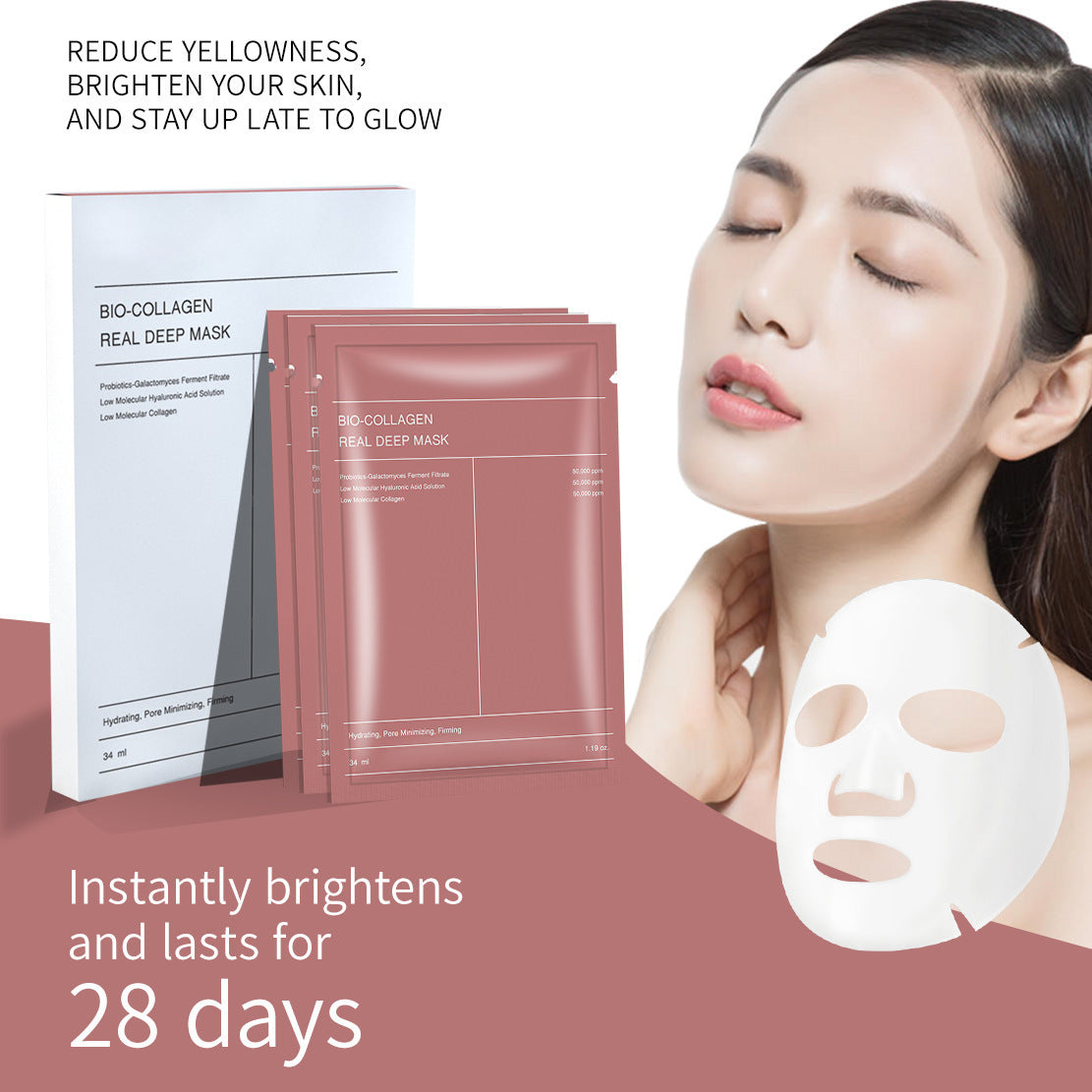Bio-Collagen Real Deep Mask Sheet - Face Mask with White to Transparent Collagen Effect